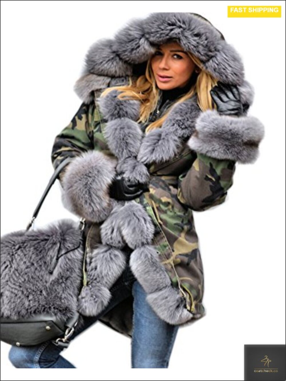 Warm Winter Long Down Parka Coat Faux Fur Lined Heavyweight Button Closure
